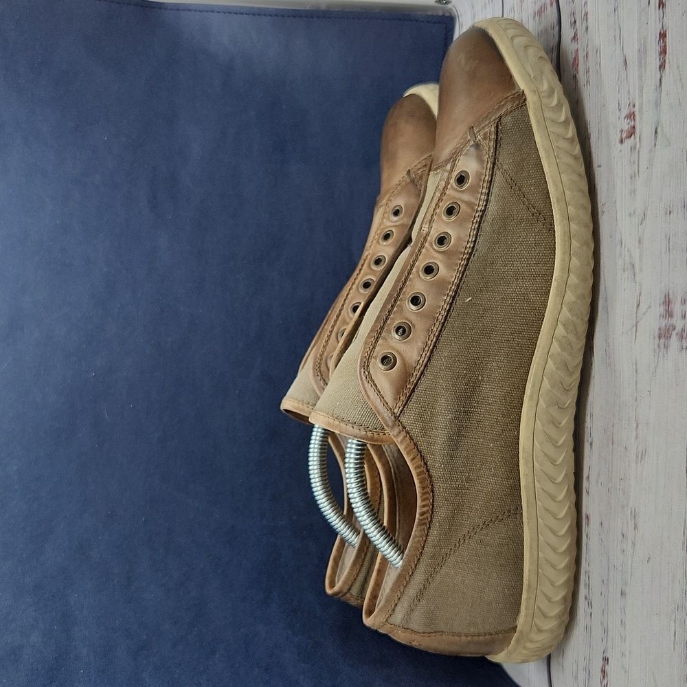 John Varvatos | Slip on Laceless Bootleg Sneakers Canvas Leather Tan Size 11